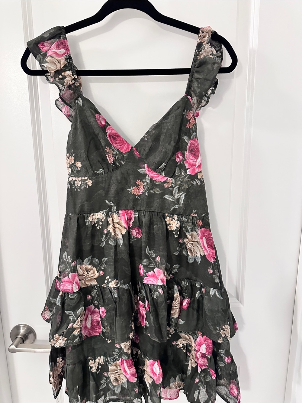 Francesca's Collections Green Floral Ruffle Tiered Dress